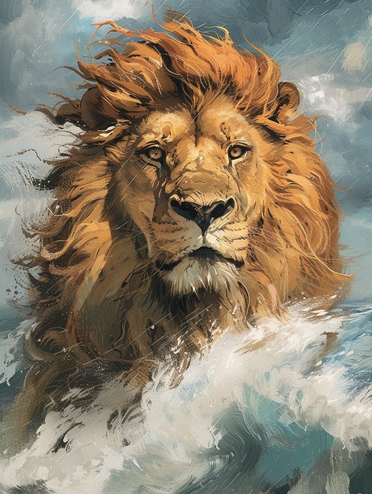 Barbary Lion Facing A Storm Illustration 4