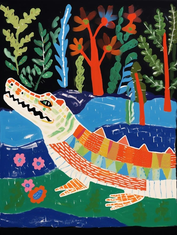 Peinture Animalière Maximaliste Crocodile 2