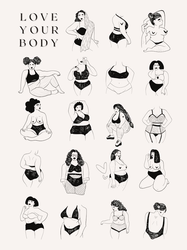 Love Your Body Poster in Black & White