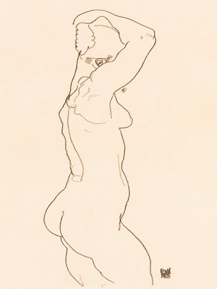 Standing Nude, Facing Right (1918), Egon Schiele
