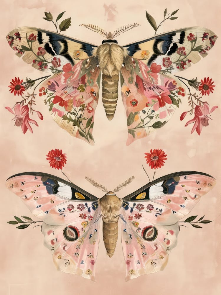 Pink Shades Butterfly William Morris Style 4