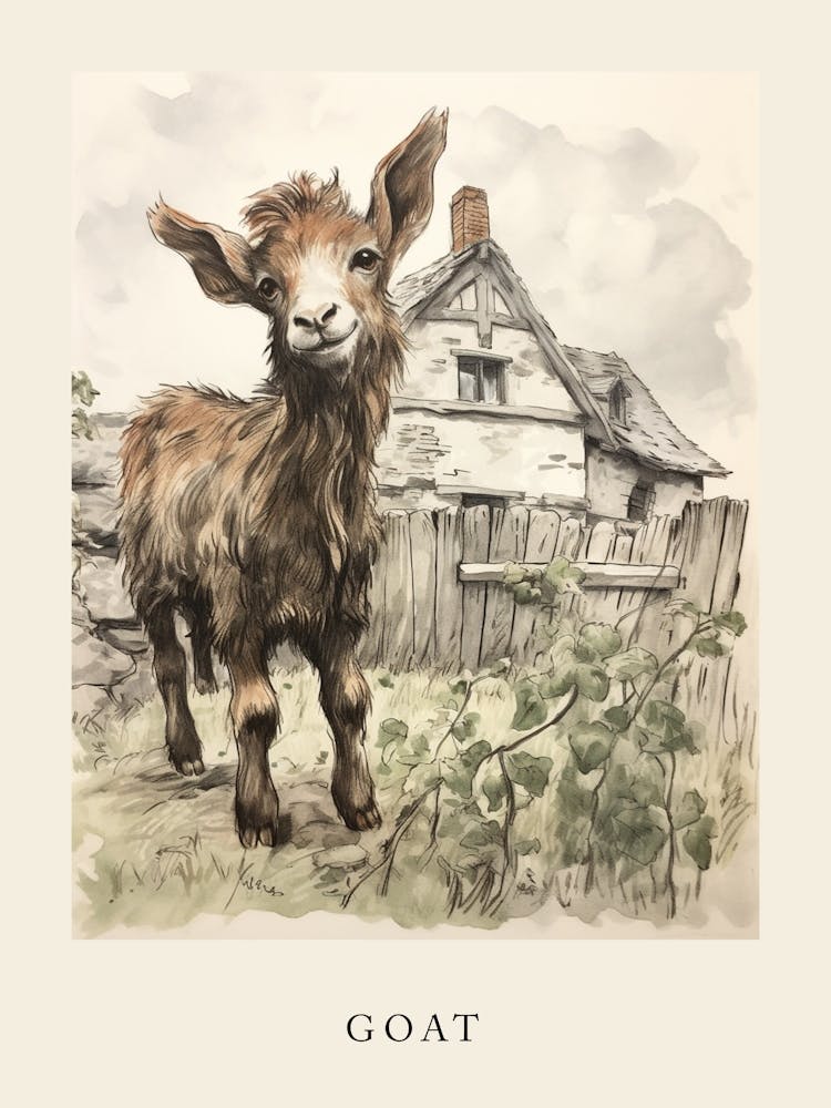 Beatrix Potter Inspired  Animal Watercolour Goat 1
