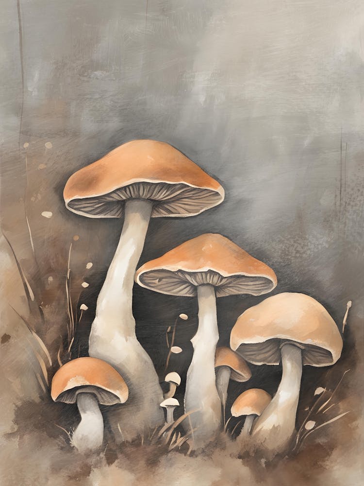 Neutral Mushroom Painting, Cottage core, Fungi