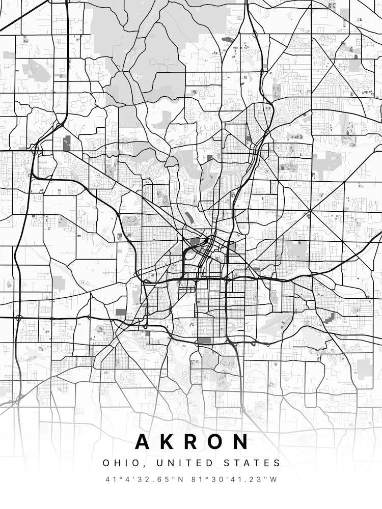 Akron Ohio United States White Map 1