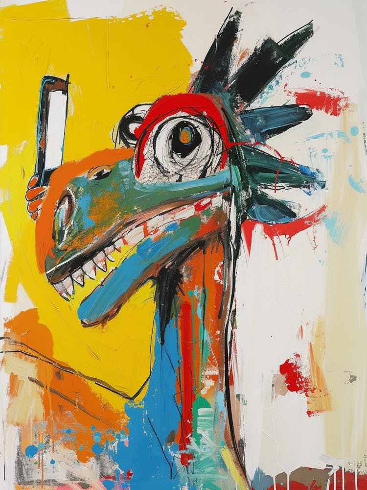 Abstract Wild Brushstroke Dinosaur Taking A Selfie 1