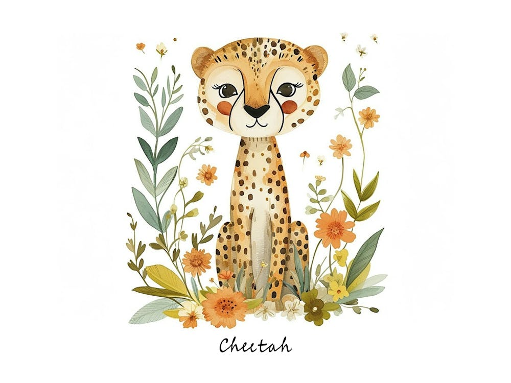 Little Floral Cheetah 1 Poster