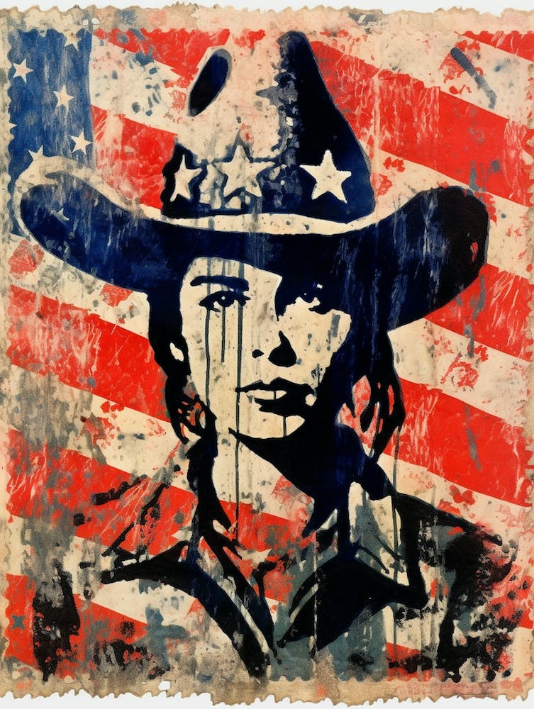 Expressionism Cowgirl Red And Blue 2