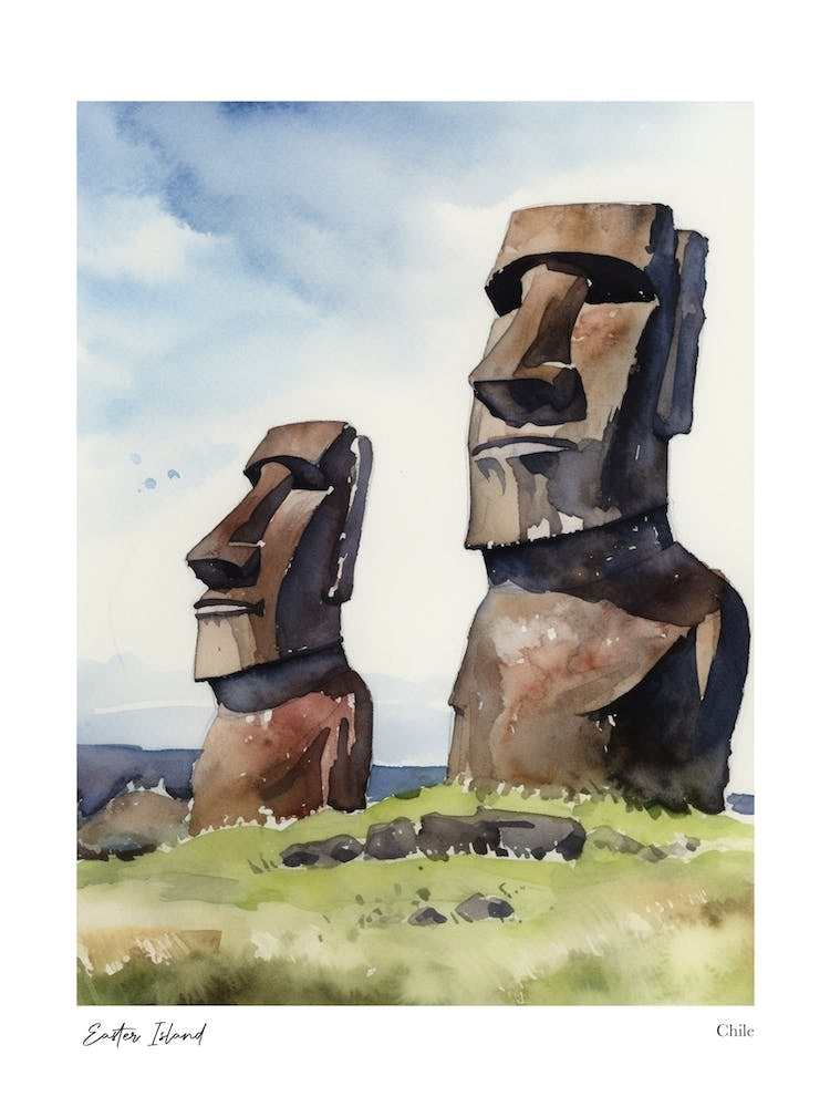Easter Island Chile 2 Watercolour Travel Poster