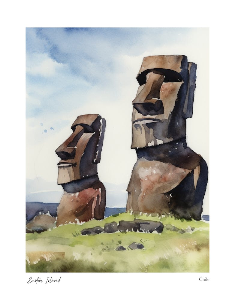 Easter Island Chile 2 Watercolour Travel Poster
