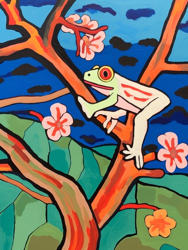Maximalist Animal Painting Red Eyed Tree Frog 3