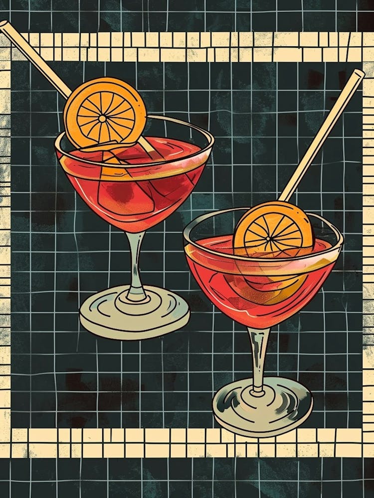 Abstract Cocktails On A Tiled Background