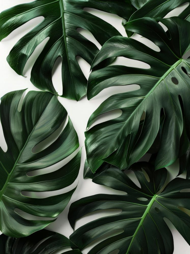 Monstera Leaves On White Background