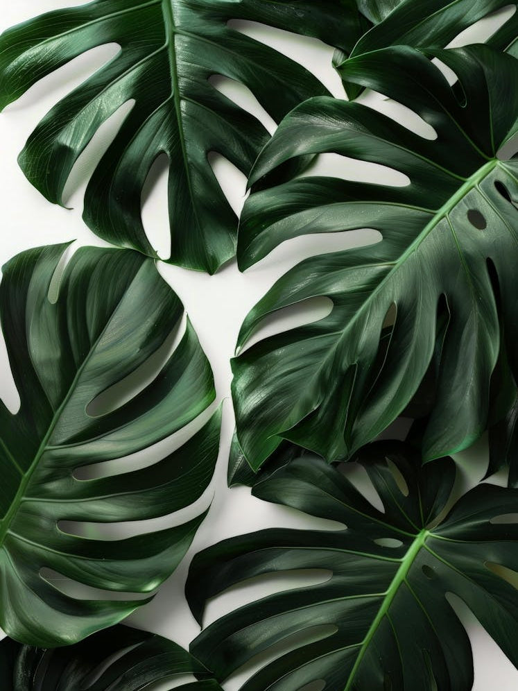 Monstera Leaves On White Background