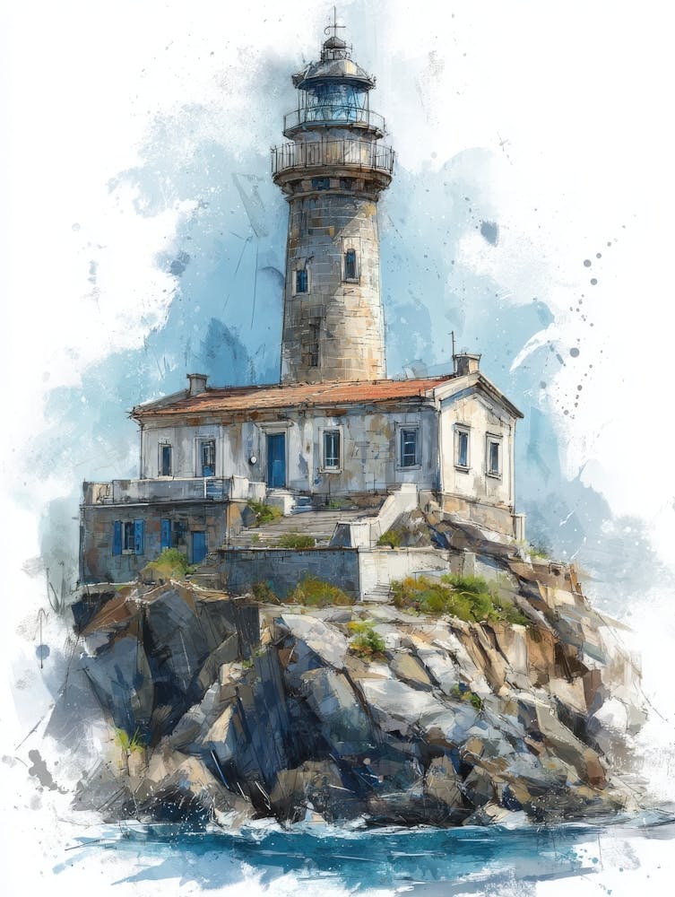 Aihrgdesign Isolated Watercolor Painting Of European Lighthou 126a9cdb 8844 4ce8 91c3 528d945baf11 2