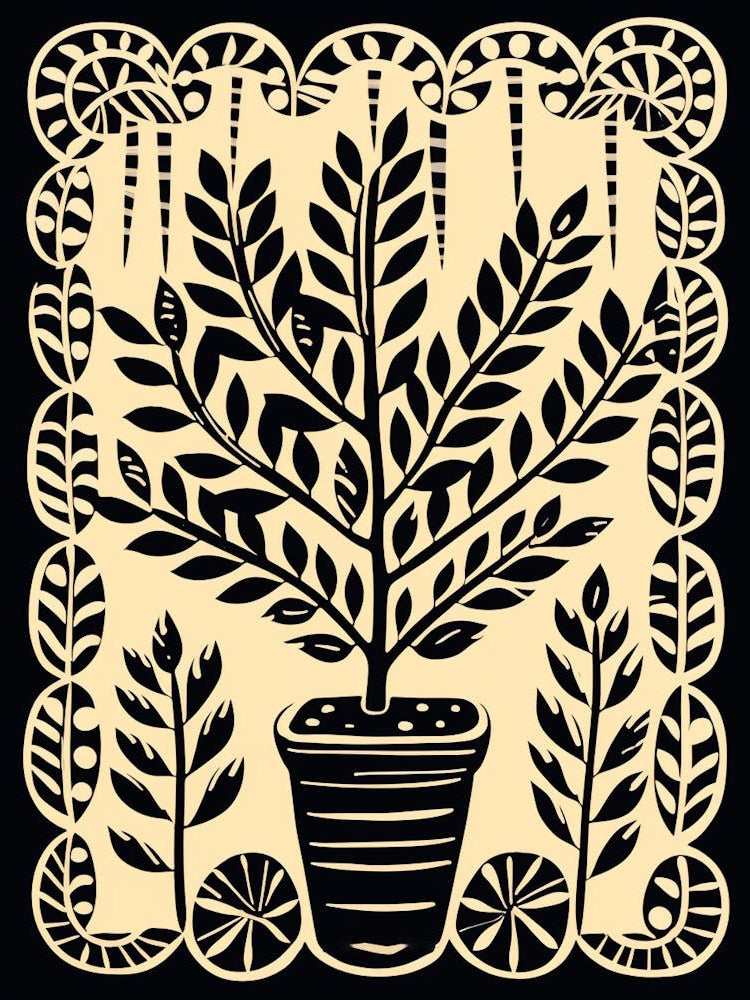 B&W Plant Illustration Zz Plant 16