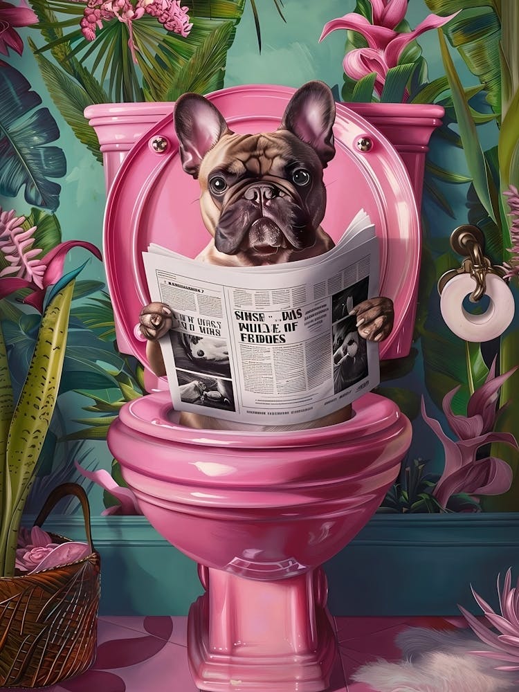 Cremefarbene Französische Bulldogge auf Toilette Druck, Dopamin Deko Lustige Poster Badezimmer Wandkunst Französische Bulldogge Drucke Badezimmer Drucke Preppy Wand Deko
