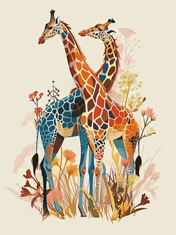 Two Giraffes Gradient Illustration