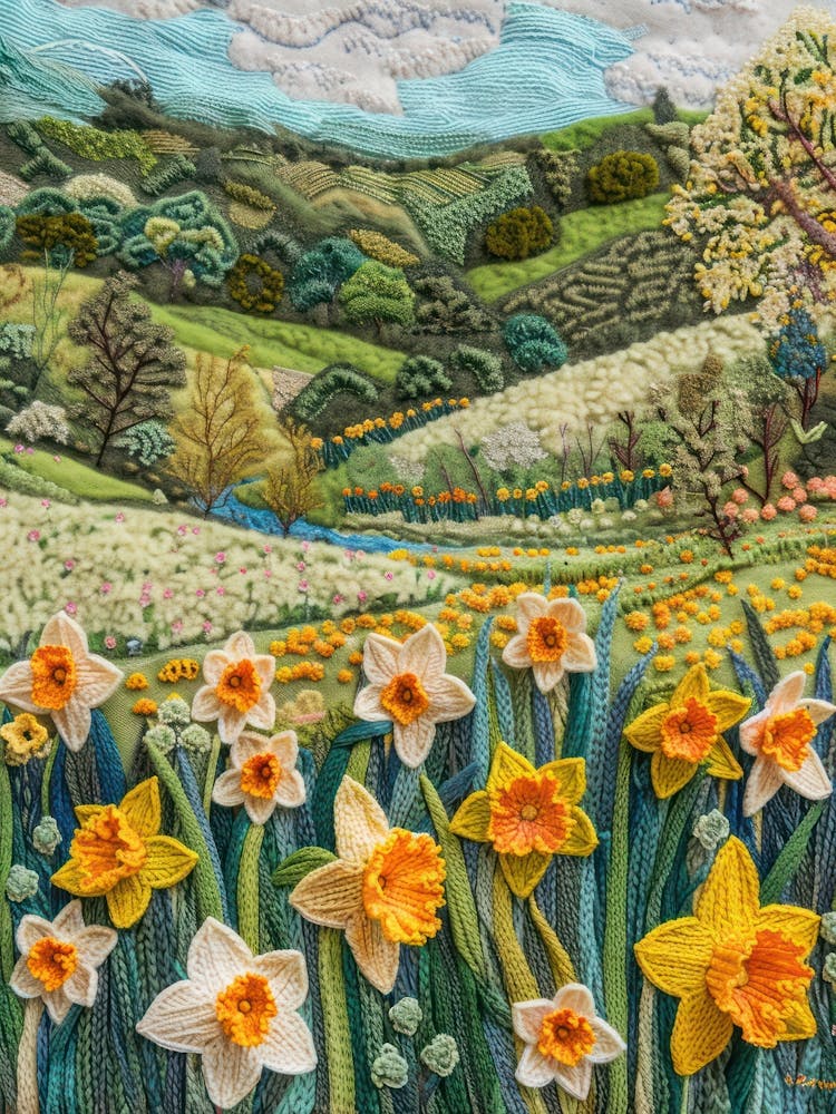 Daffodils Field Knitted In Crochet 1