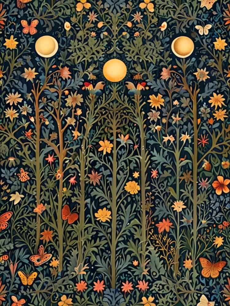 William Morris Garden Of Flowers And Butterflies