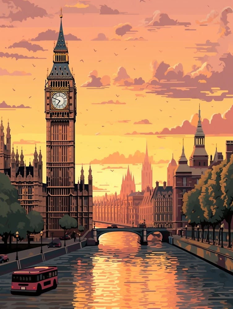 Big Ben And The House Of Parliament Pixel Art 1