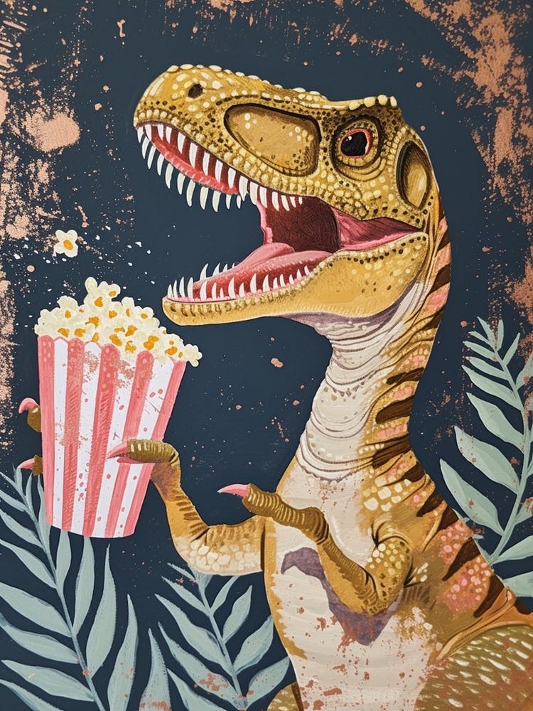 T Rex Dinosaur Eating Popcorn 2