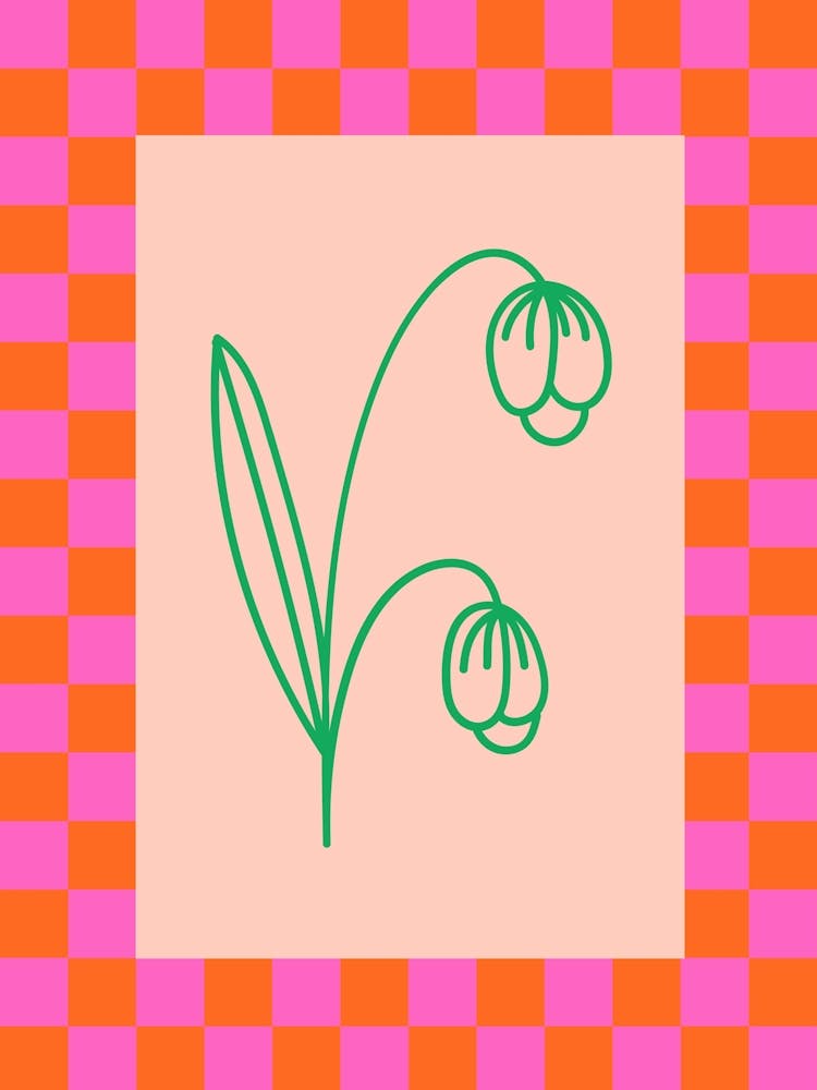 Modern Checkered Flower Poster Pink & Green 11