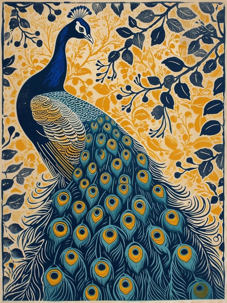 Blue Mustard Peacock & The Leaves 2