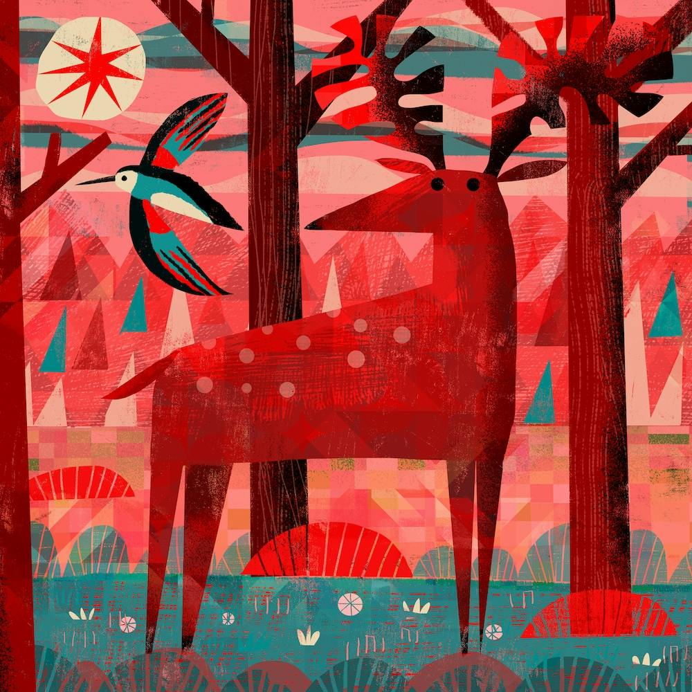 Woodpecker And Deer Square