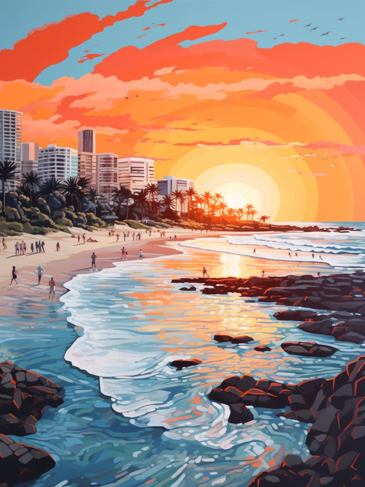 Sunkissed Painting Of Coolangatta Beach Australia 1