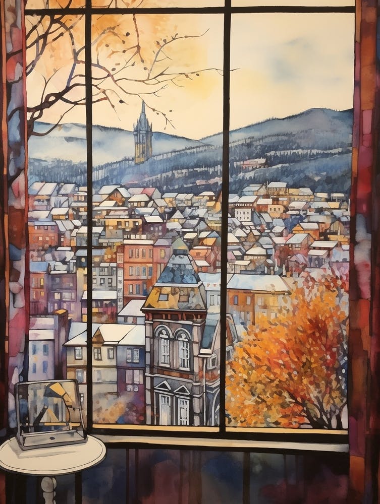 Winterliche Stadtlandschaft Bergen Norwegen 2