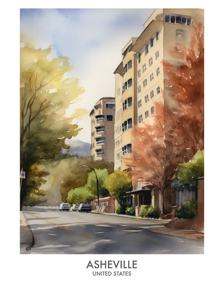 Asheville 3 Watercolour Travel Poster