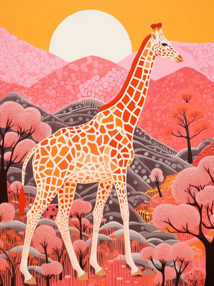 Giraffe Exploring The Nature Orange & Pink 4