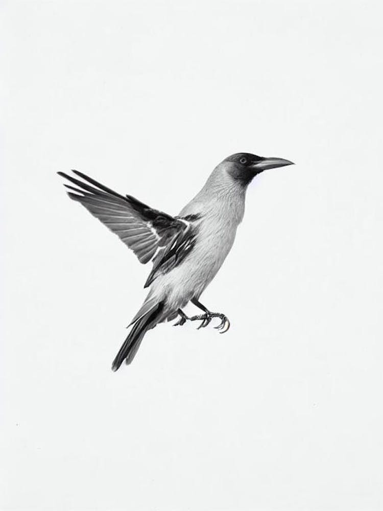 Crow B&W Pencil Drawing 1 Bird