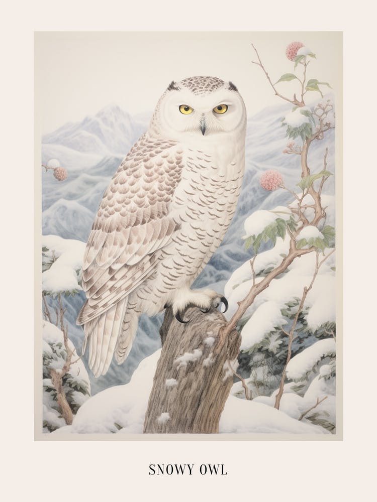 Vintage Bird Drawing Snowy Owl 1 Poster