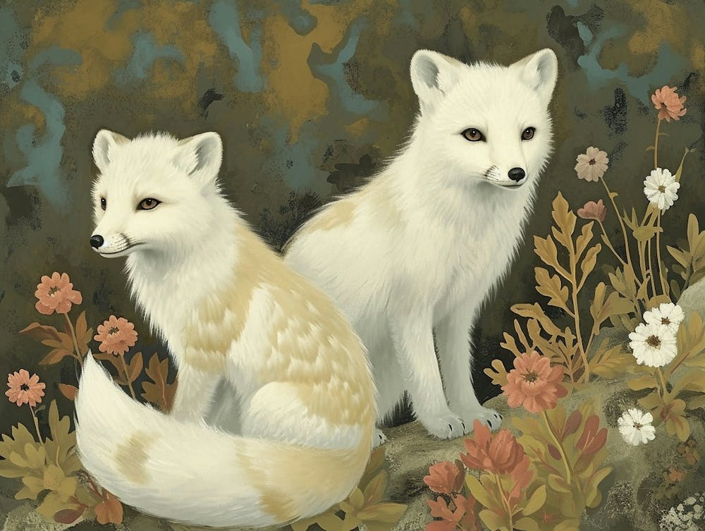 Floral Animal Illustration Arctic Fox 2