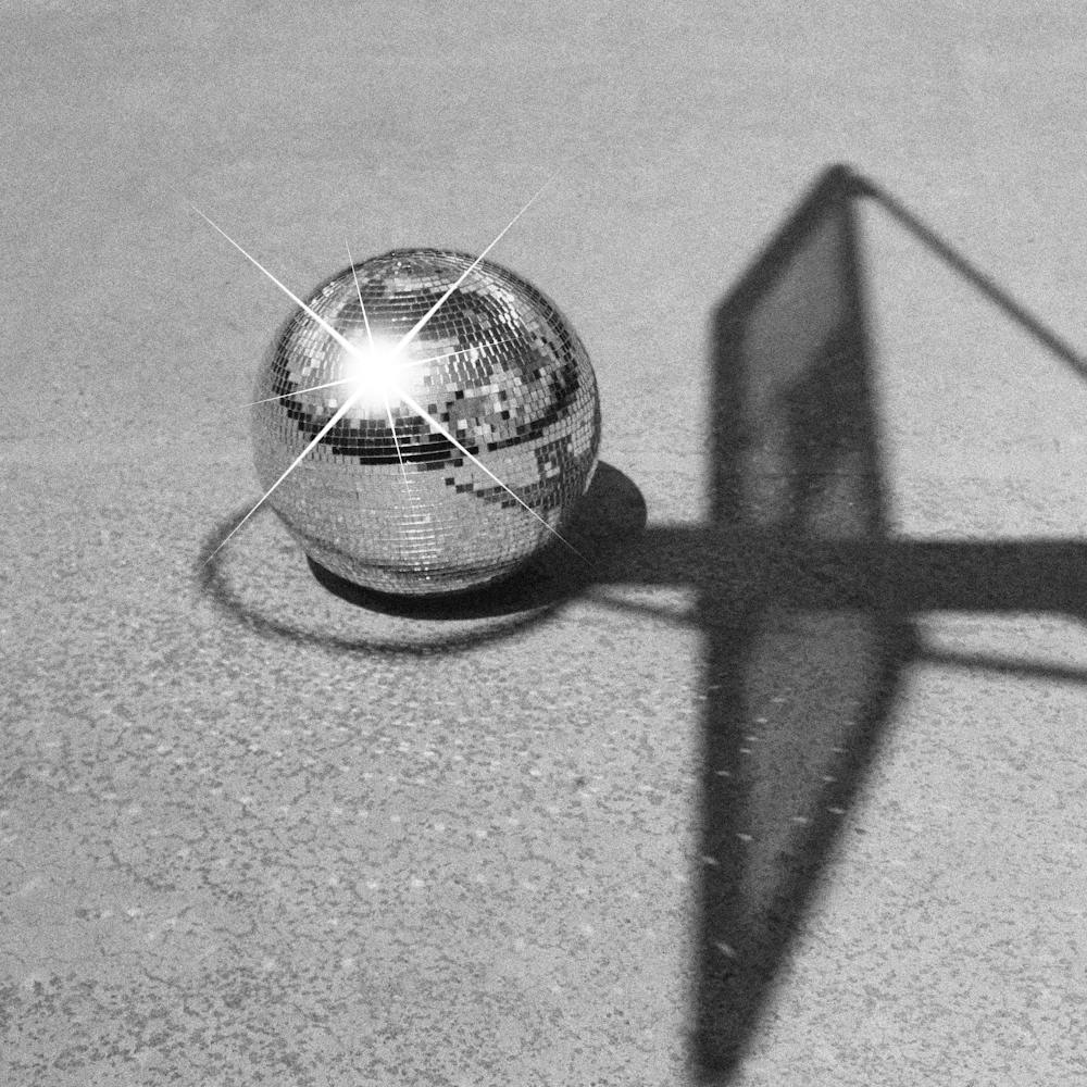 Dunkin’ Disco - Basketball Hoop And Shiny Discoball - Black White Film Photography - SQUARE