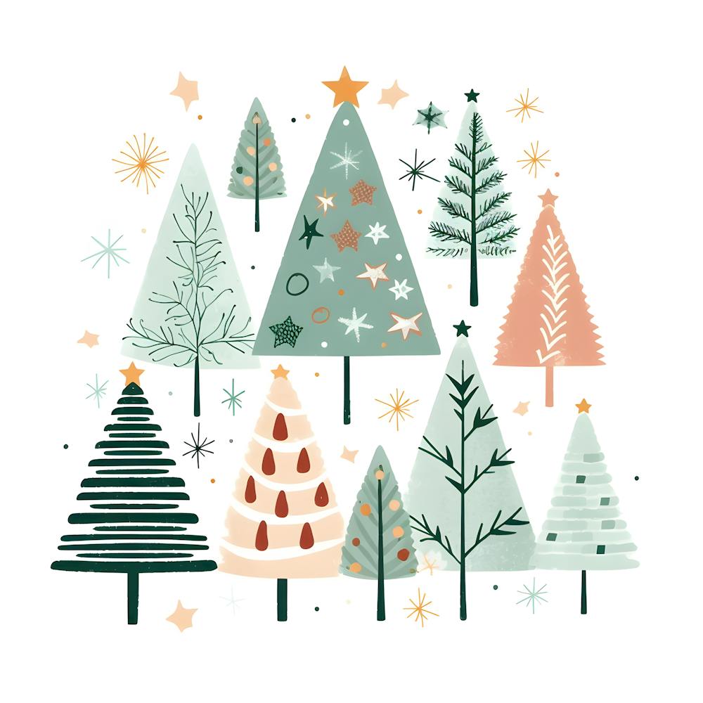 Whimsical Christmas Tree Illustration - Festive Pastel Holiday