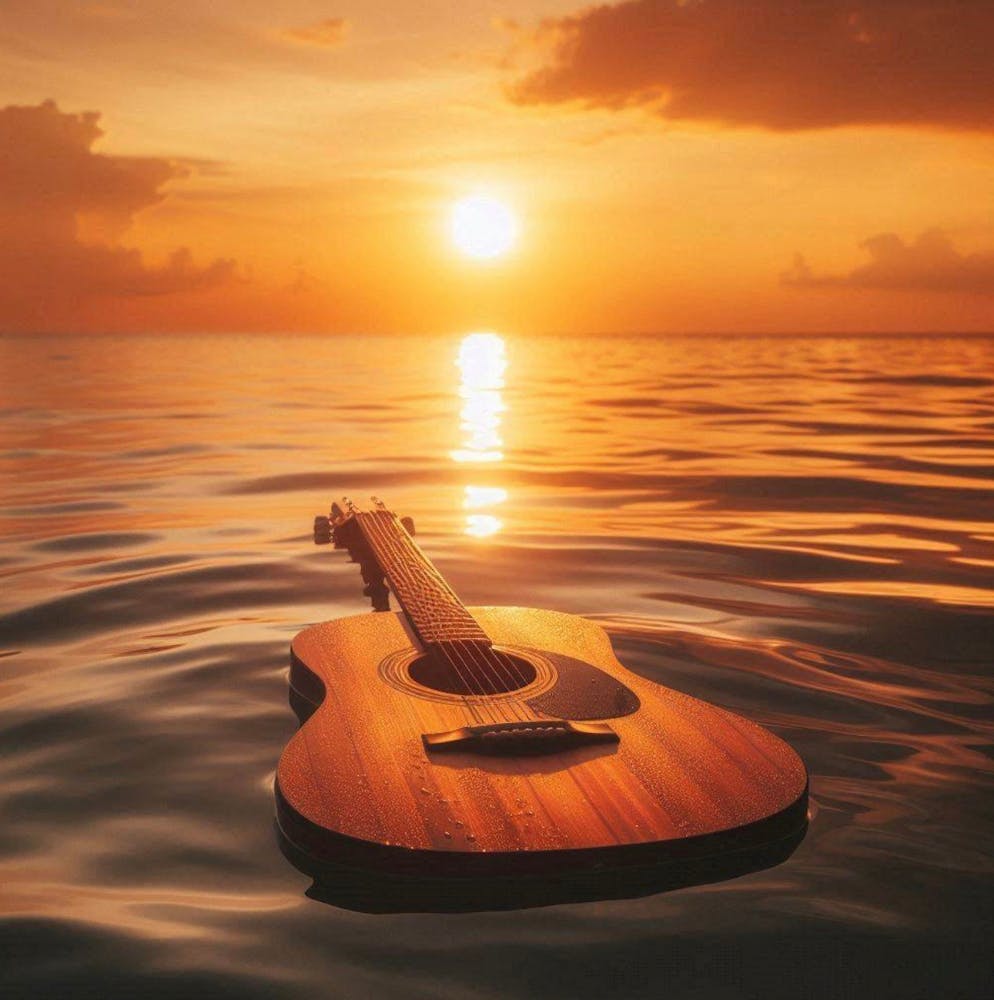 Swimmingpool Guitar in sunset