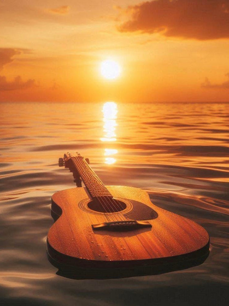Swimmingpool Guitar in sunset