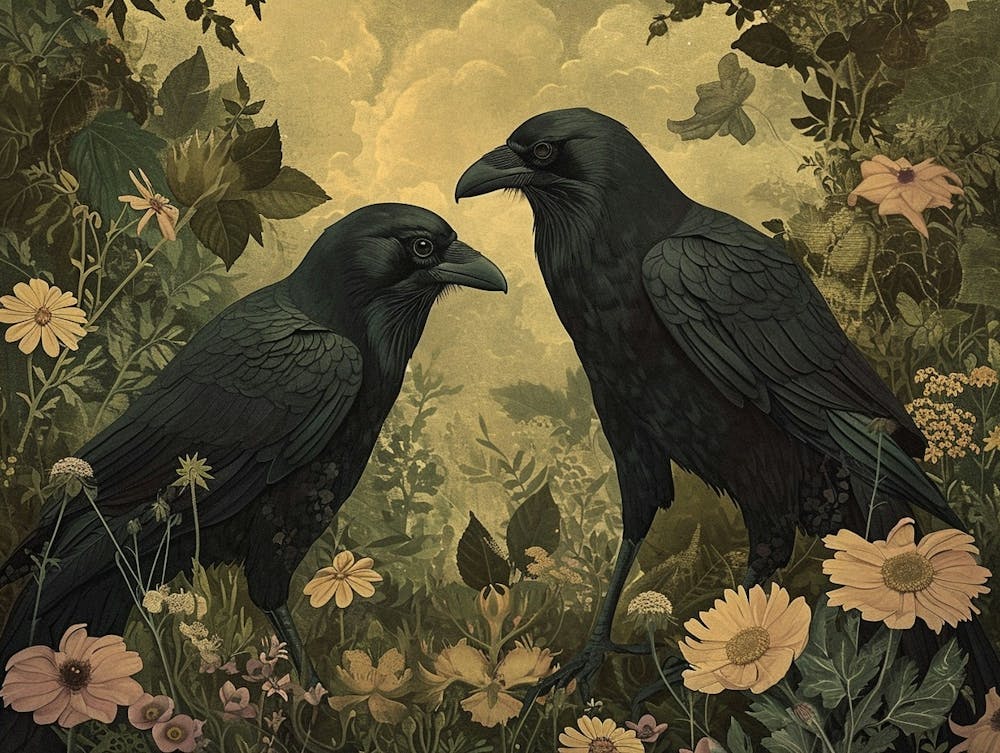 Floral Animal Illustration Crow 2