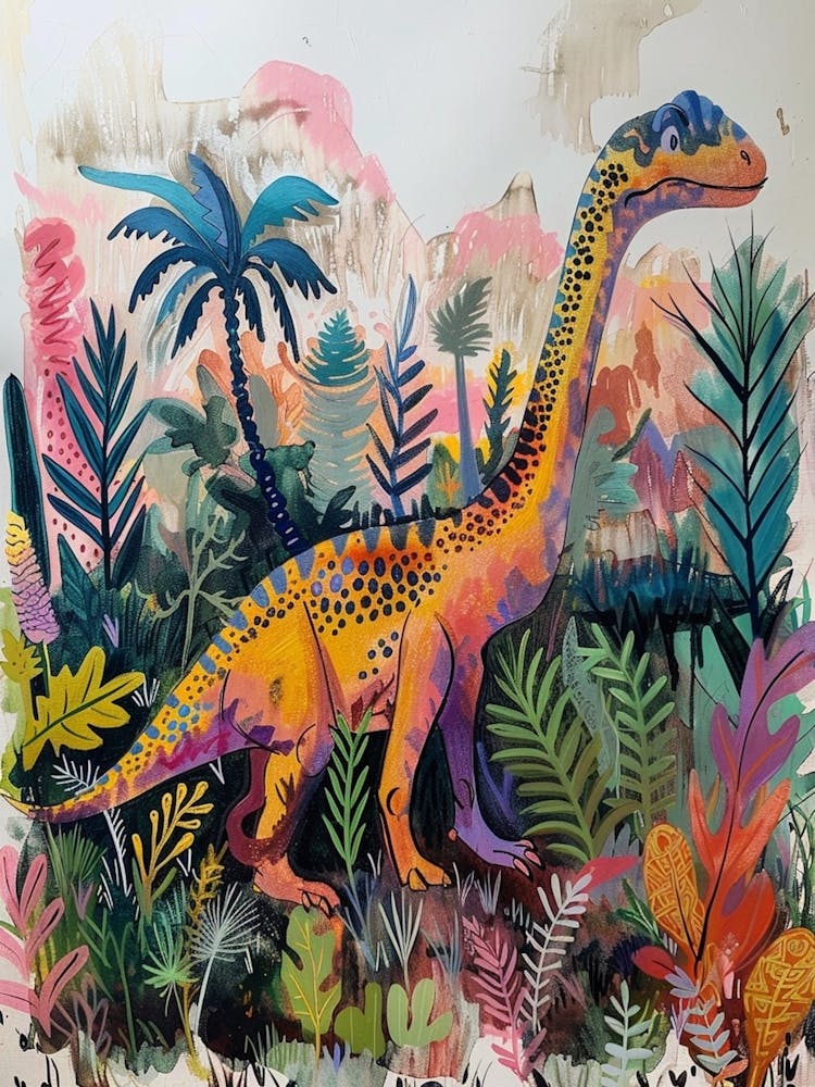 Colourful Dinosaur In The Landscape Painting 1