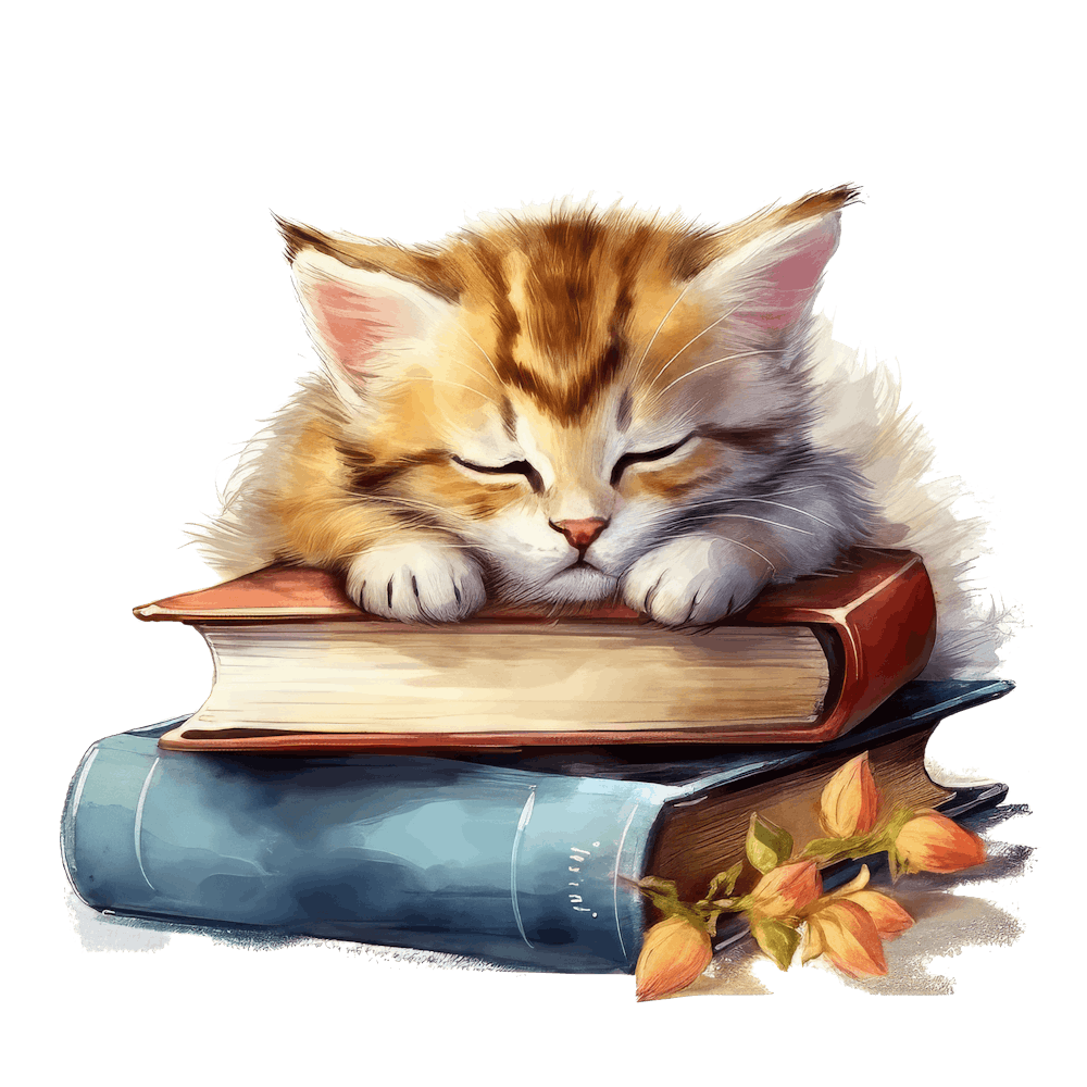 Cat Sleeping On Books 12
