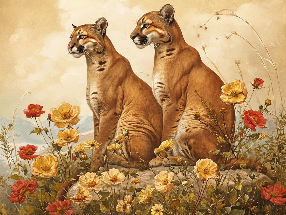 Floral Animal Illustration Cougar 2