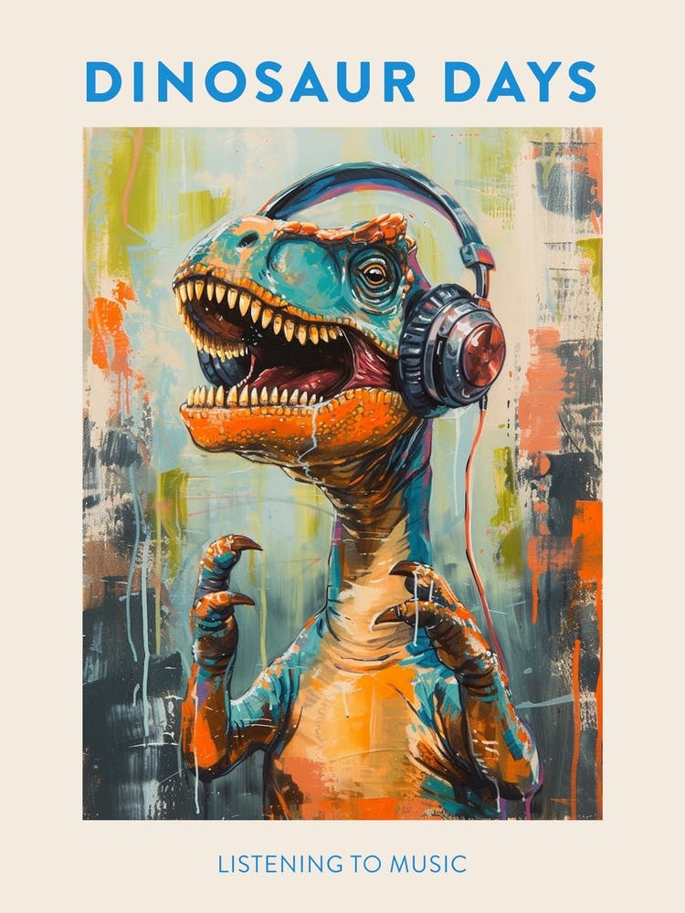 Blue Dinosaur Listening To Music