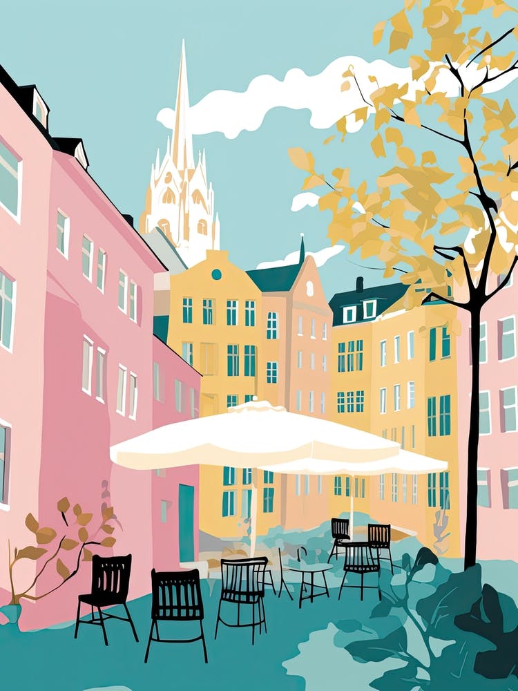 Linkoping, Sweden, Flat Pastels Tones Illustration 4