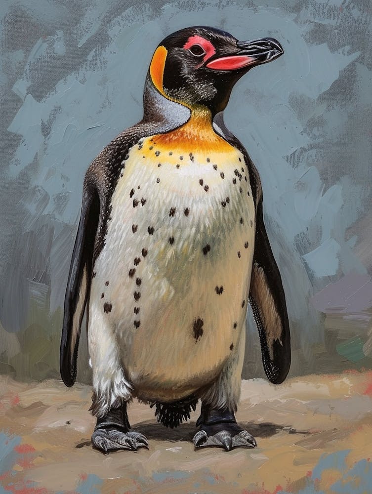 African Penguin Petermann Island Oil Painting 2