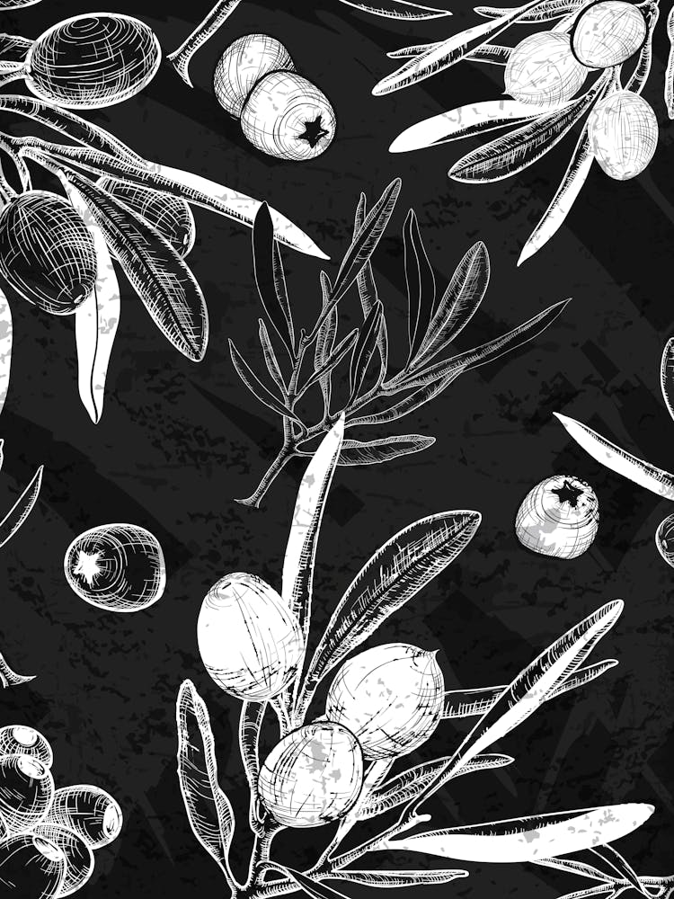 Olive Branches Seamless Pattern - olives poster, kitchen wall art
