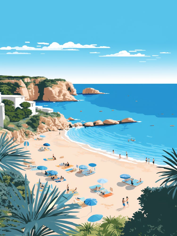 A Screen Print Of Cala Comte Beach Ibiza Spain 1