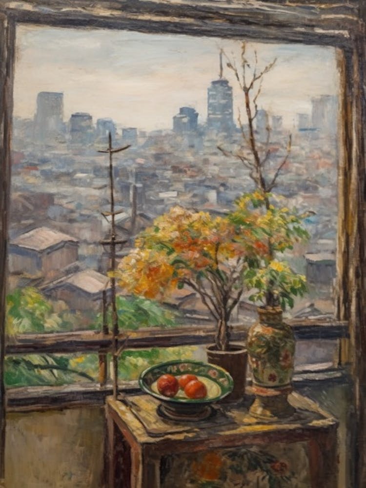 Window View Of Tokyo In The Style Of Impressionism 3