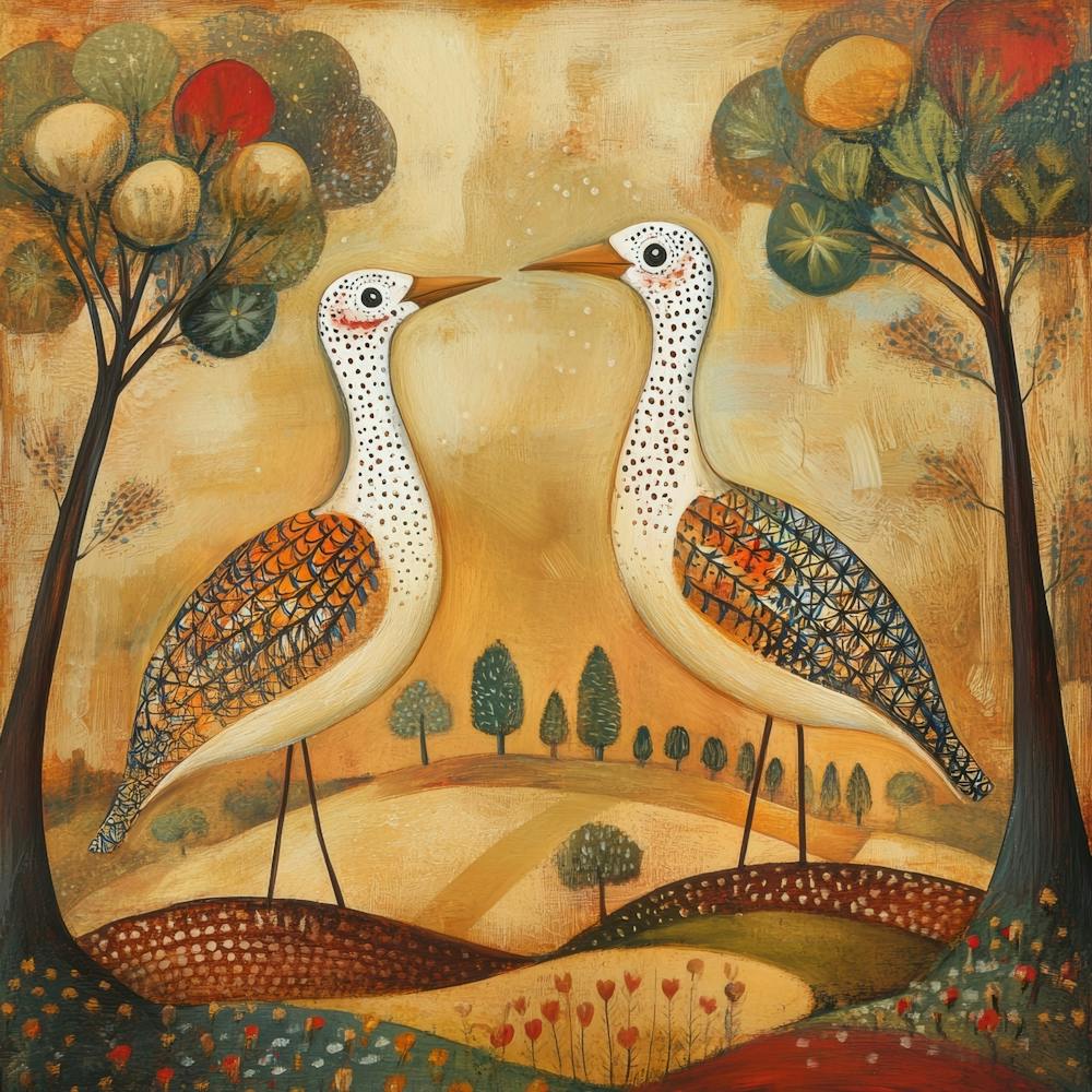 Birds In A Field